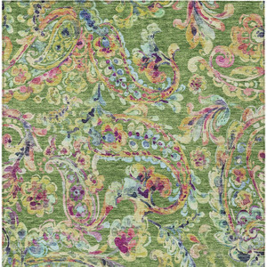 5' X 8' Fern Green And Artichoke Green Paisley Washable Indoor Outdoor Area Rug