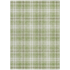 3' X 5' Artichoke Green Brown And Ivory Plaid Washable Indoor Outdoor Area Rug - 608219345587