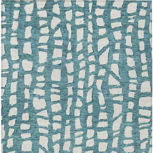 5' X 8' Teal Blue And Ivory Abstract Washable Indoor Outdoor Area Rug - 608219015046