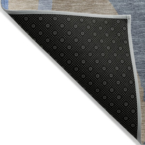 5' X 8' Taupe Tan And Blue Abstract Washable Indoor Outdoor Area Rug