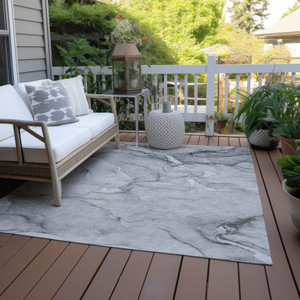 5' X 8' Gray Abstract Washable Non Skid Indoor Outdoor Area Rug Transitional Style - Gray Color