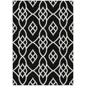 3' X 5' Black And Ivory Trellis Washable Indoor Outdoor Area Rug
