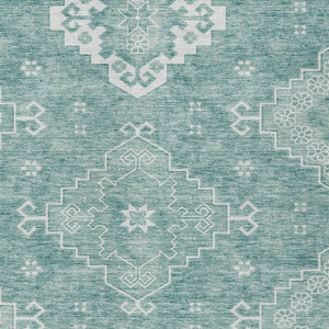 5' X 8' Aqua Teal Blue And Ivory Medallion Washable Indoor Outdoor Area Rug