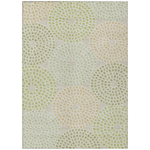 3' X 5' Artichoke Green And Brown Geometric Washable Indoor Outdoor Area Rug