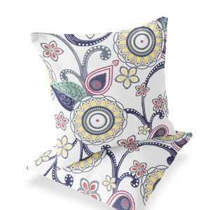 Set of Two 16" X 16" Yellow and White Blown Seam Floral Indoor Outdoor Throw Pillow - 606114842286