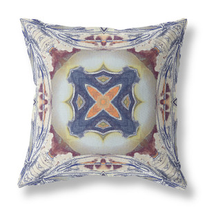 20" X 20" Grey And Indigo Blown Seam Geometric Indoor Outdoor Throw Pillow