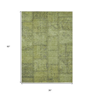 3' X 5' Fern Green And Artichoke Green Patchwork Washable Indoor Outdoor Area Rug - 608219216092