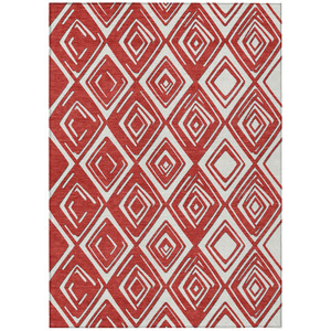 3' X 5' Red And Ivory Geometric Washable Indoor Outdoor Area Rug Transitional Style - Red, Ivory Color