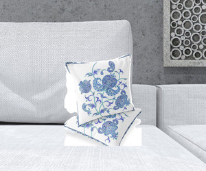 Set of Two 16" X 16" Blue and White Botanical Indoor Outdoor Throw Pillow - 606114848486