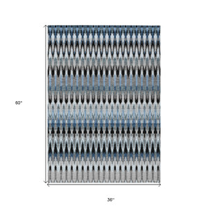 3' X 5' Gray Charcoal And Silver Southwestern Washable Indoor Outdoor Area Rug - Gray, Charcoal, Silver