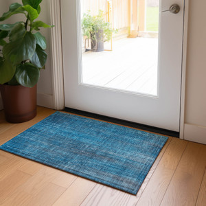 2' X 3' Blue Striped Washable Non Skid Indoor Outdoor Area Rug - Blue