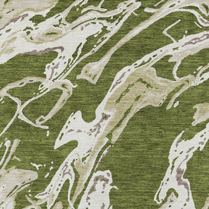 5' X 8' Olive Green And Ivory Abstract Washable Indoor Outdoor Area Rug