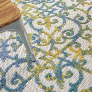 6' X 9' Ivory Blue And Yellow Trellis Indoor Outdoor Area Rug