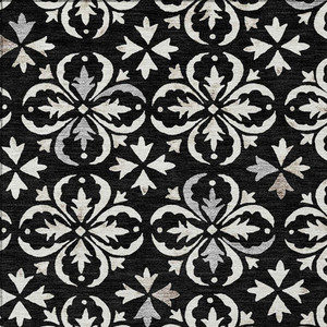 3' X 5' Black And Ivory Floral Washable Indoor Outdoor Area Rug - 608219030360