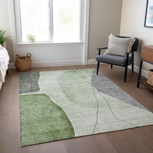 5' X 8' Olive Green And Gray Abstract Washable Indoor Outdoor Area Rug - 608219241216