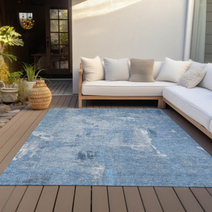 5' X 8' Denim Blue And Ivory Abstract Washable Indoor Outdoor Area Rug - 606114993155