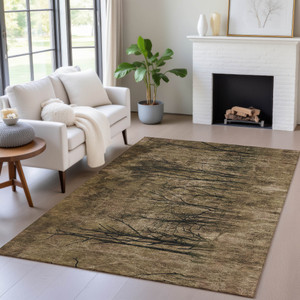 5' X 8' Brown And Charcoal Floral Washable Indoor Outdoor Area Rug