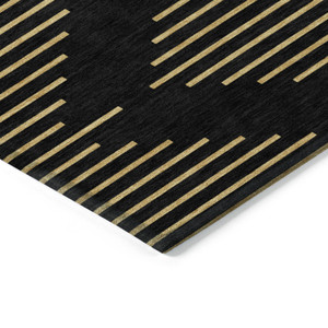 3' X 5' Black And Beige Geometric Washable Indoor Outdoor Area Rug