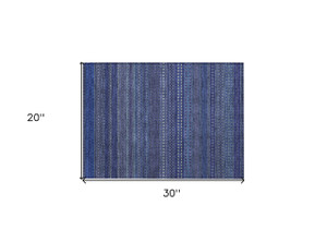 2' X 3' Navy Blue Striped Washable Non Skid Indoor Outdoor Area Rug