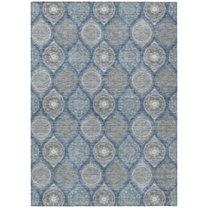 5' X 8' Navy Blue Ivory And Taupe Floral Medallion Washable Indoor Outdoor Area Rug