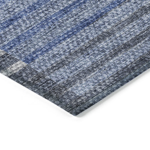 3' X 5' Denim Blue And Navy Blue Striped Washable Indoor Outdoor Area Rug