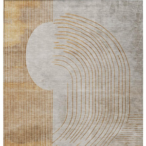 3' X 5' Gold And Ivory Geometric Washable Indoor Outdoor Area Rug - Gold, Ivory