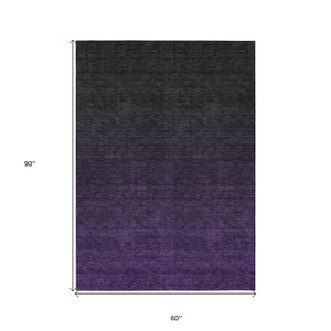 5' X 8' Eggplant Purple And Charcoal Abstract Washable Indoor Outdoor Area Rug