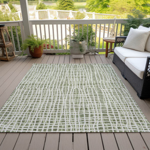 5' X 8' Green And Ivory Striped Washable Indoor Outdoor Area Rug - Green, Ivory