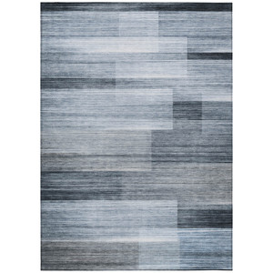5' X 8' Denim Blue And Ivory Striped Washable Indoor Outdoor Area Rug - 880016516005
