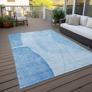 3' X 5' Denim Blue And Sky Blue Abstract Washable Indoor Outdoor Area Rug - 608219222093
