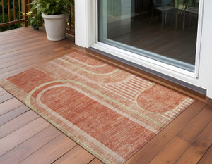 3' X 5' Salmon Abstract Washable Indoor Outdoor Area Rug