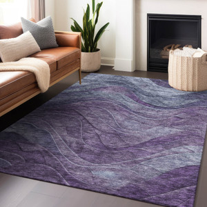 5' X 8' Purple And Gray Abstract Washable Indoor Outdoor Area Rug
