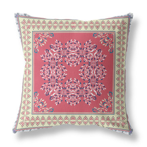 20"x20" Red Cream Blown Seam Broadcloth Floral Throw Pillow