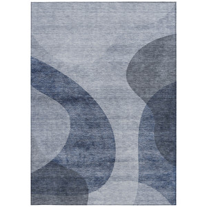 3' X 5' Denim Blue And Sky Blue Abstract Washable Indoor Outdoor Area Rug Transitional Style - Denim Blue, Sky Blue Color