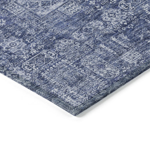 3' X 5' Navy Blue And Sky Blue Oriental Washable Indoor Outdoor Area Rug