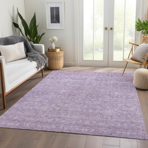 3' X 5' Lavender Lilac And Ivory Floral Washable Indoor Outdoor Area Rug