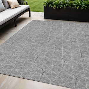 5' X 8' Gray Black And Ivory Geometric Washable Indoor Outdoor Area Rug