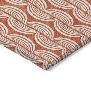 3' X 5' Coral And Beige Ogee Washable Indoor Outdoor Area Rug