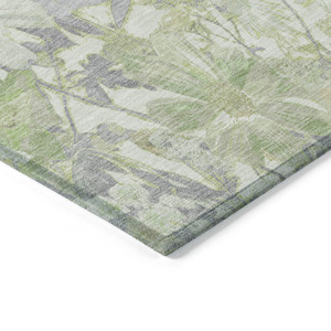 5' X 8' Artichoke Green Lavender And Beige Floral Washable Indoor Outdoor Area Rug