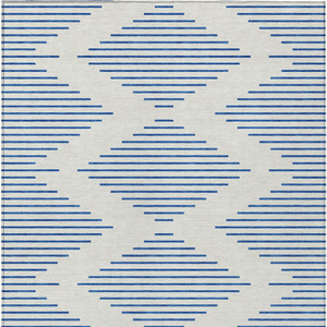 5' X 8' Ivory And Blue Geometric Washable Indoor Outdoor Area Rug