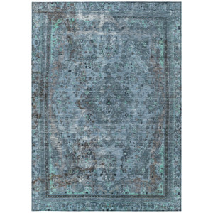 3' X 5' Blue And Gray Medallion Washable Indoor Outdoor Area Rug