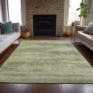 3' X 5' Artichoke Green And Beige Abstract Washable Indoor Outdoor Area Rug - Artichoke Green, Beige