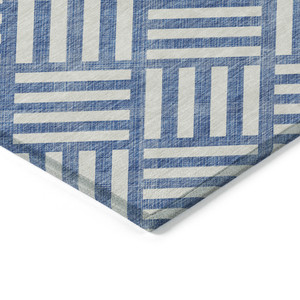 3' X 5' Blue And Ivory Geometric Washable Indoor Outdoor Area Rug