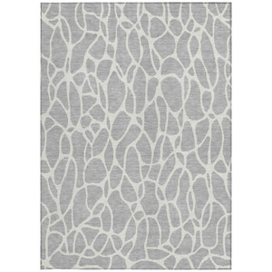 5' X 8' Silver And Ivory Geometric Washable Indoor Outdoor Area Rug - 880016881950