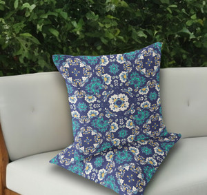 Set of Two 18" Blue Botanical Indoor Outdoor Throw Pillow Cover and Insert - 606114912422