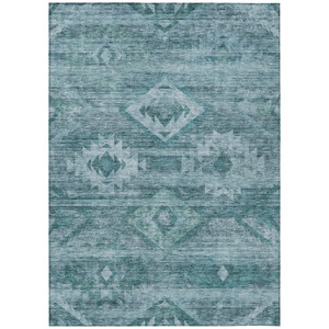 5' X 8' Teal Blue And Aqua Southwestern Washable Indoor Outdoor Area Rug