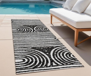 8' Runner Black and White Abstract Washable Non Skid Indoor Outdoor Runner Rug - Black, White