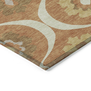 5' X 8' Orange Copper And Gray Medallion Washable Indoor Outdoor Area Rug