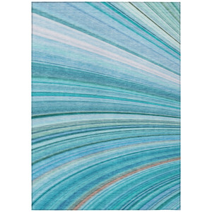 3' X 5' Teal Blue Aqua And Blue Abstract Washable Indoor Outdoor Area Rug