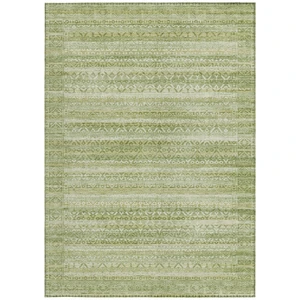 5' X 8' Sage And Ivory Striped Washable Indoor Outdoor Area Rug